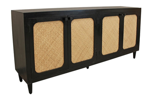 82" Black Distressed Solid Wood Sideboard with Four Doors