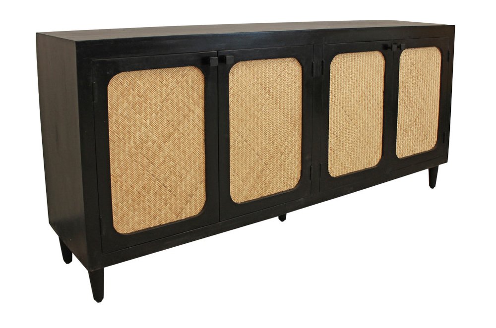 82" Black Distressed Solid Wood Sideboard with Four Doors