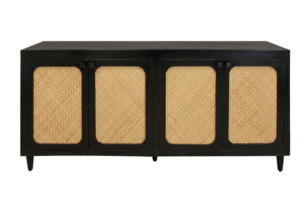 82" Black Distressed Solid Wood Sideboard with Four Doors