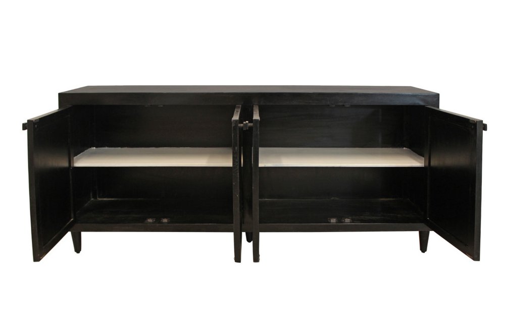 82" Black Distressed Solid Wood Sideboard with Four Doors