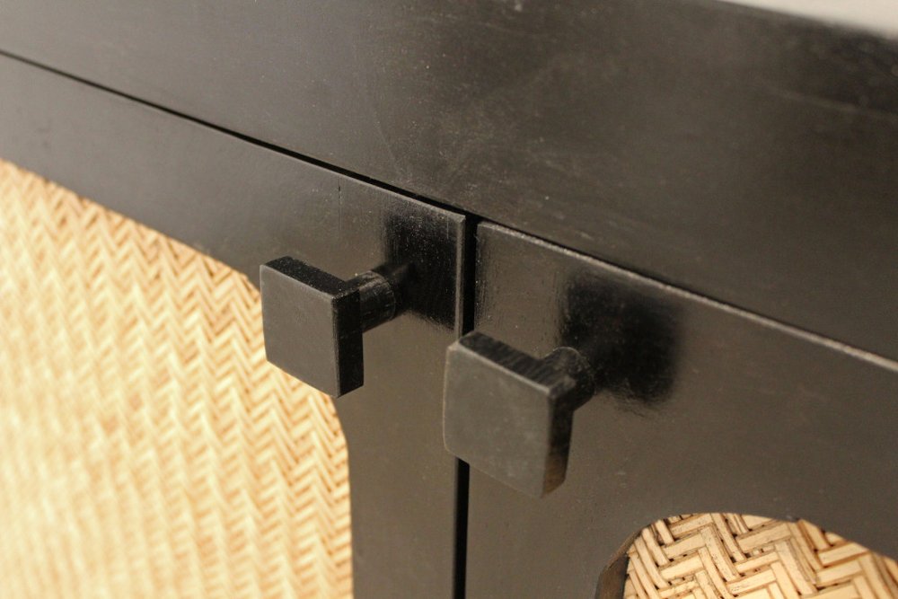 82" Black Distressed Solid Wood Sideboard with Four Doors