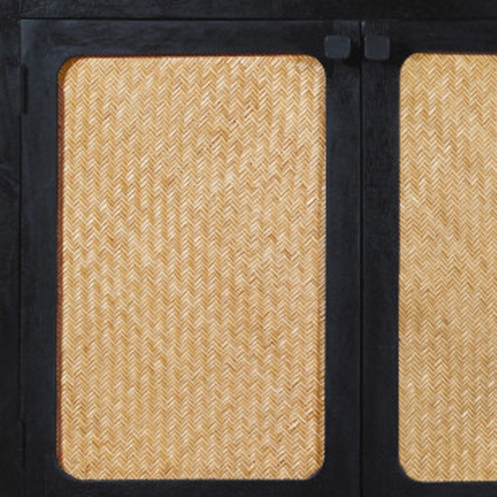 82" Black Distressed Solid Wood Sideboard with Four Doors