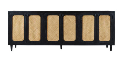 94" Black Distressed Solid Wood Sideboard with Six Doors