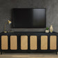 94" Black Distressed Solid Wood Sideboard with Six Doors