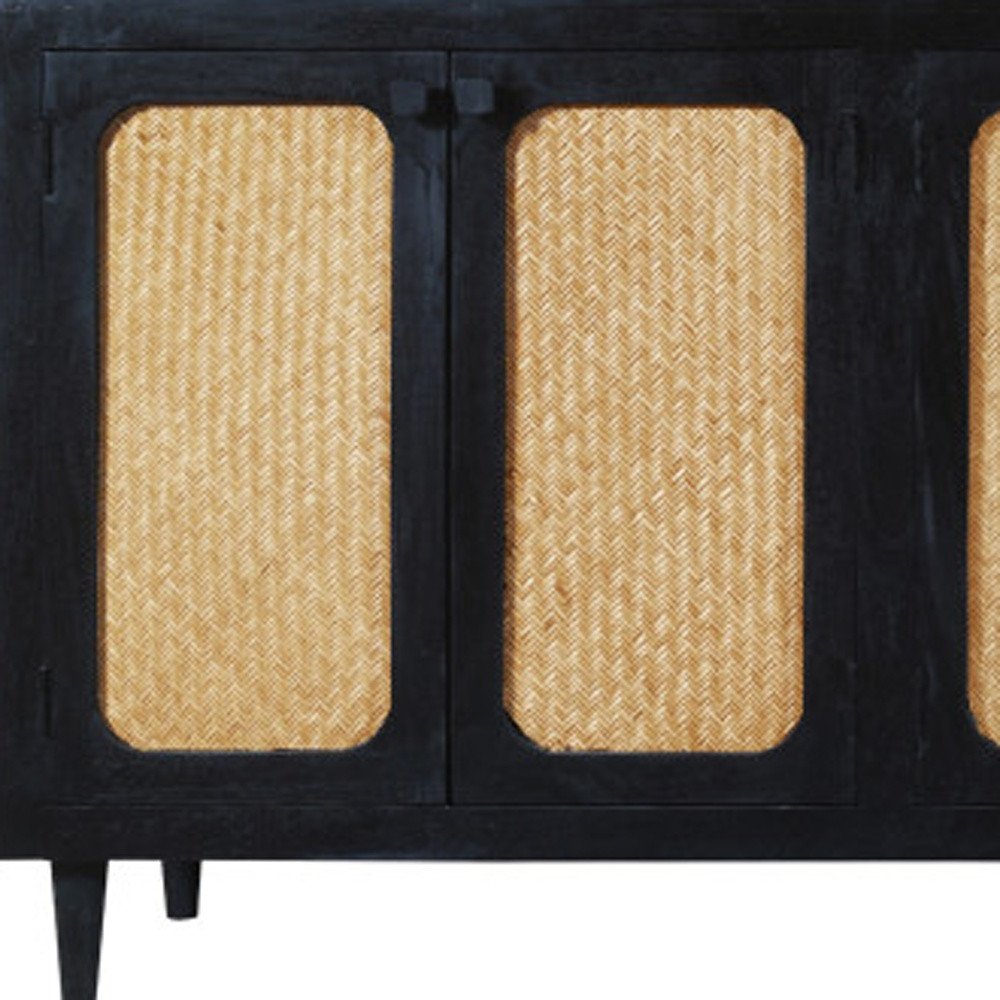 94" Black Distressed Solid Wood Sideboard with Six Doors