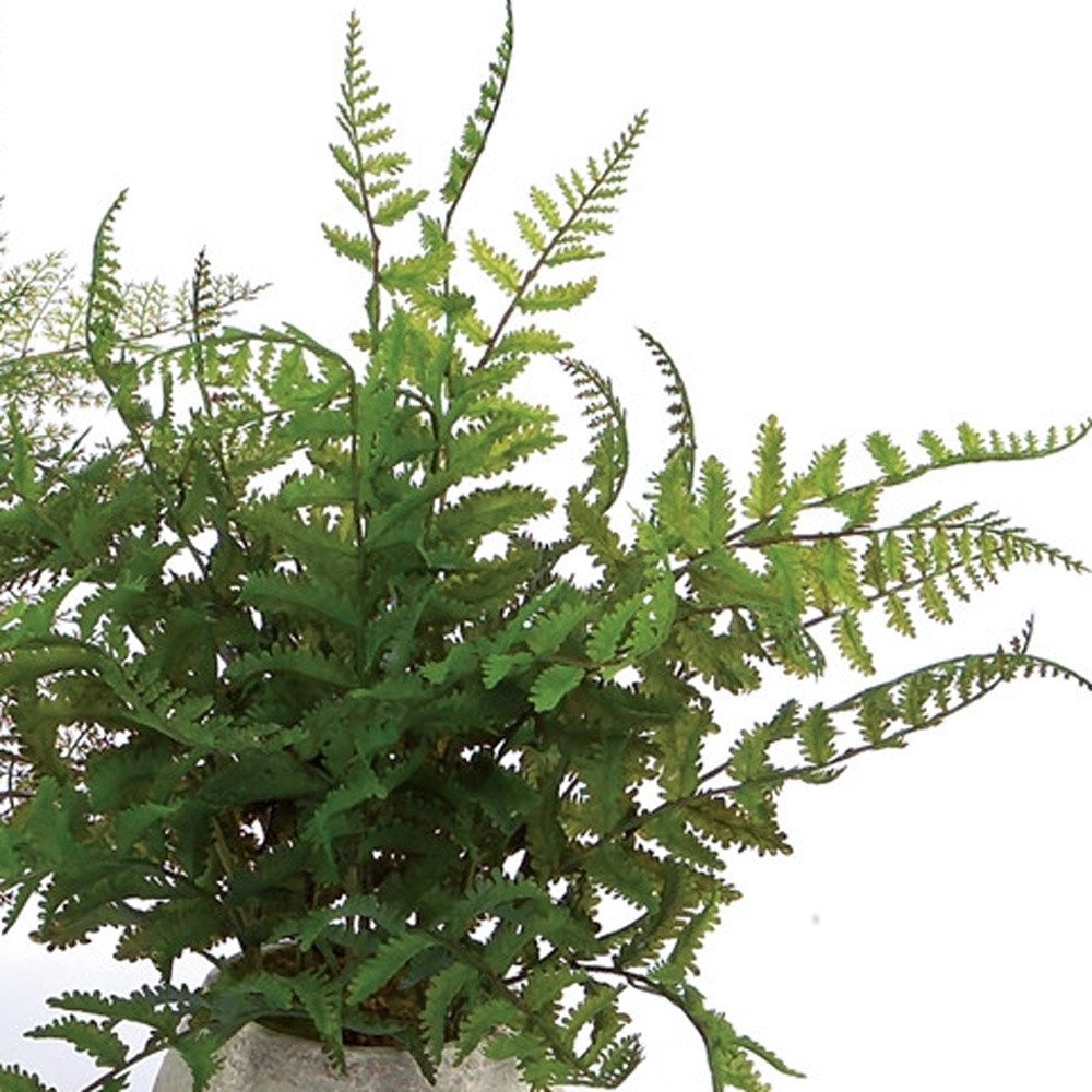 Set of Three 7" Green Artificial Fern In Round Gray Concrete Pot