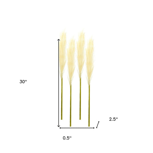 Set of Four 1" Beige Artificial Pampas