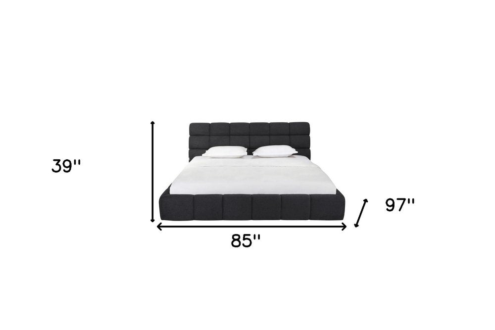 Dark Gray Tufted Linen Blend Upholstered King Bed Frame