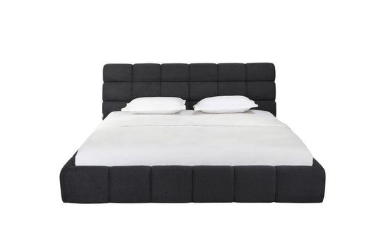 Dark Gray Tufted Linen Blend Upholstered King Bed Frame