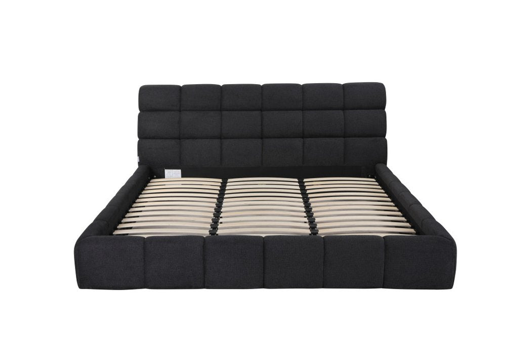 Dark Gray Tufted Linen Blend Upholstered King Bed Frame