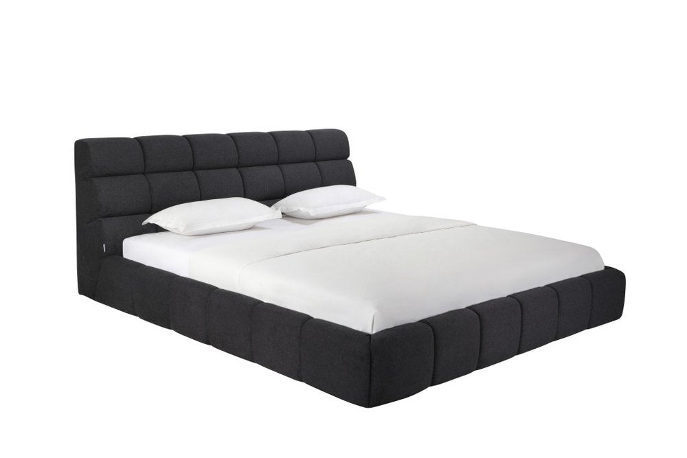 Dark Gray Tufted Linen Blend Upholstered King Bed Frame