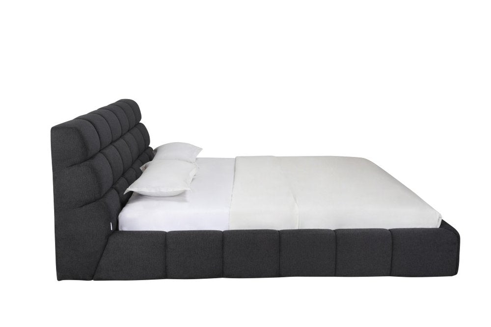 Dark Gray Tufted Linen Blend Upholstered King Bed Frame