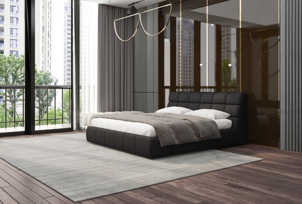 Dark Gray Tufted Linen Blend Upholstered King Bed Frame