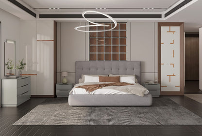 Gray Tufted Linen Blend Upholstered King Bed Frame