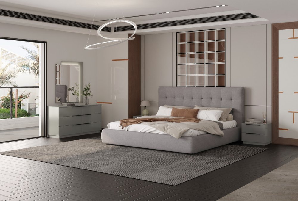 Gray Tufted Linen Blend Upholstered King Bed Frame