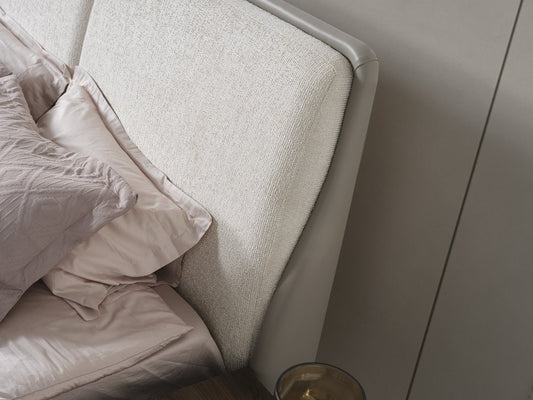 Gray And Cream Faux Leather Upholstered King Bed Frame