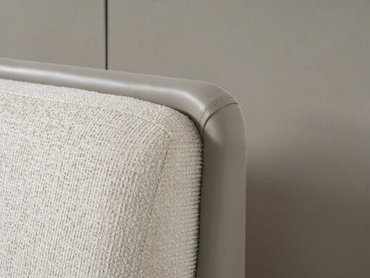 Gray And Cream Faux Leather Upholstered King Bed Frame