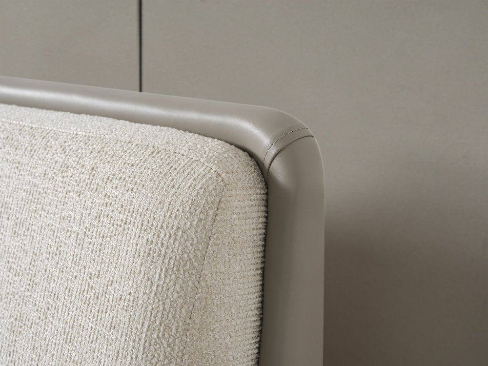 Gray And Cream Faux Leather Upholstered King Bed Frame