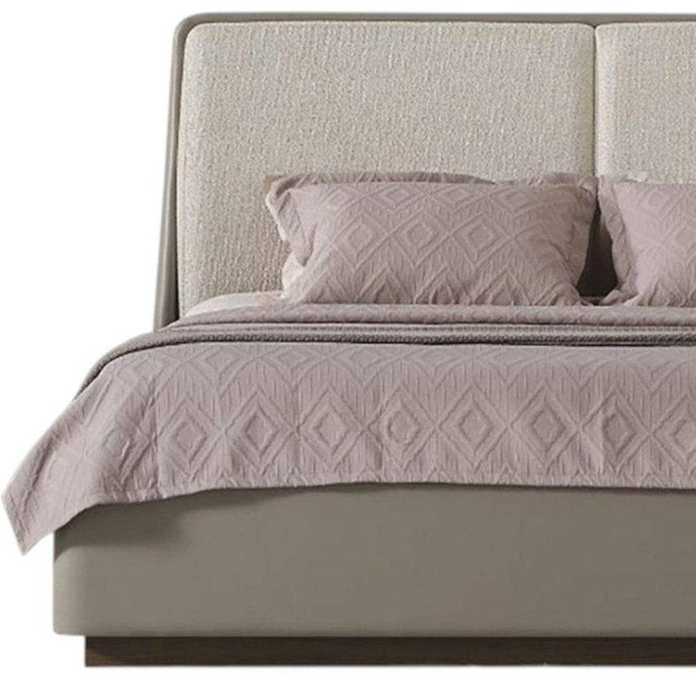 Gray And Cream Faux Leather Upholstered King Bed Frame