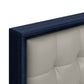 Blue and Gray Wood And Tufted Faux Leather Lighted Queen Bed Frame