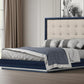 Blue and Gray Wood And Tufted Faux Leather Lighted Queen Bed Frame