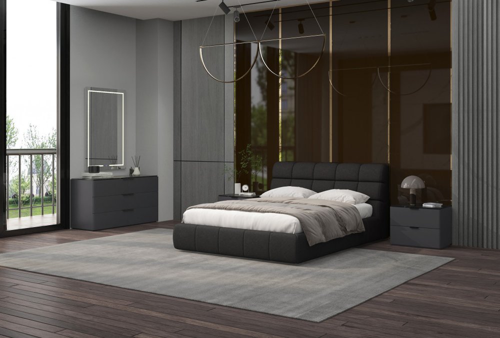 Dark Gray Tufted Linen Blend Upholstered Queen Bed Frame