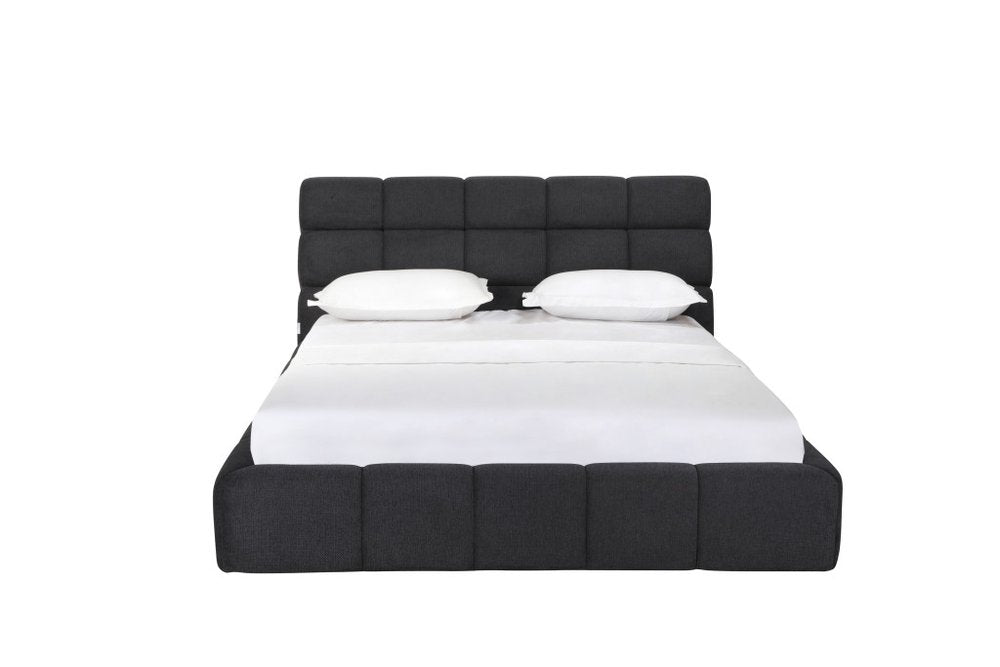 Dark Gray Tufted Linen Blend Upholstered Queen Bed Frame