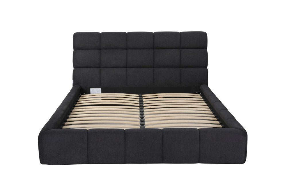 Dark Gray Tufted Linen Blend Upholstered Queen Bed Frame