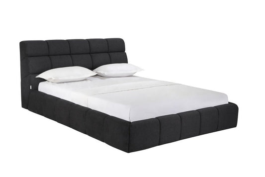Dark Gray Tufted Linen Blend Upholstered Queen Bed Frame