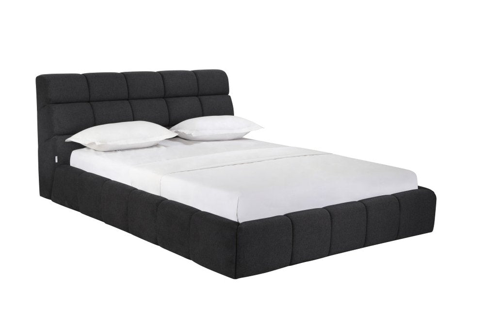 Dark Gray Tufted Linen Blend Upholstered Queen Bed Frame