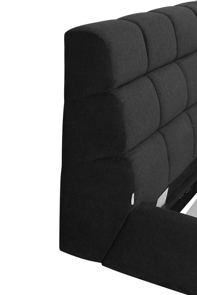 Dark Gray Tufted Linen Blend Upholstered Queen Bed Frame