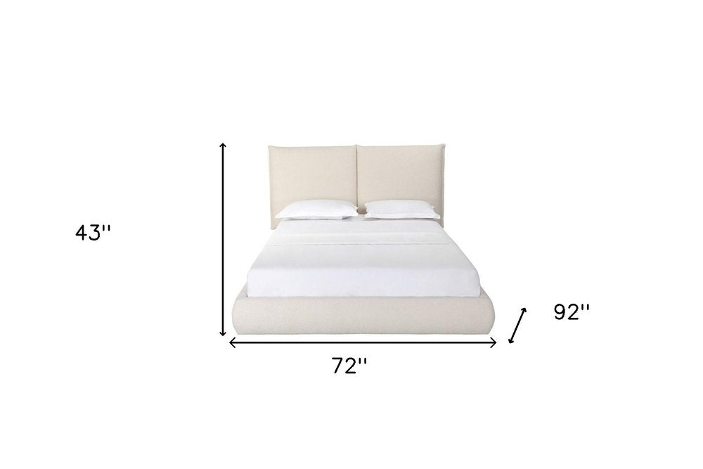 Beige Tufted Boucle Queen Bed Frame
