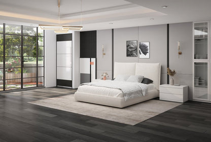 Beige Tufted Boucle Queen Bed Frame