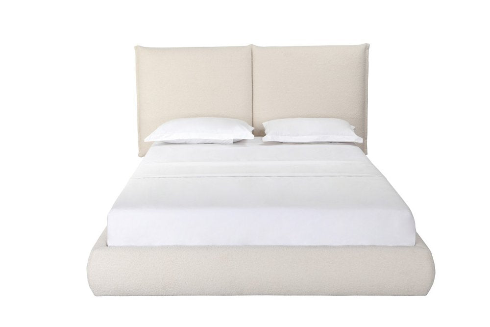 Beige Tufted Boucle Queen Bed Frame