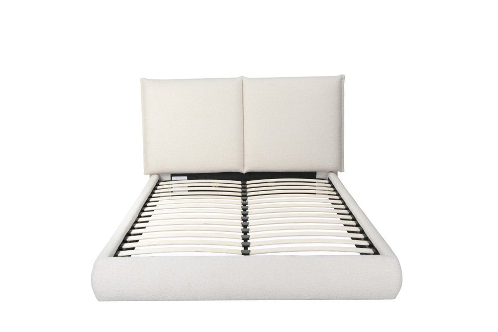 Beige Tufted Boucle Queen Bed Frame