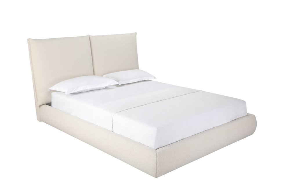 Beige Tufted Boucle Queen Bed Frame