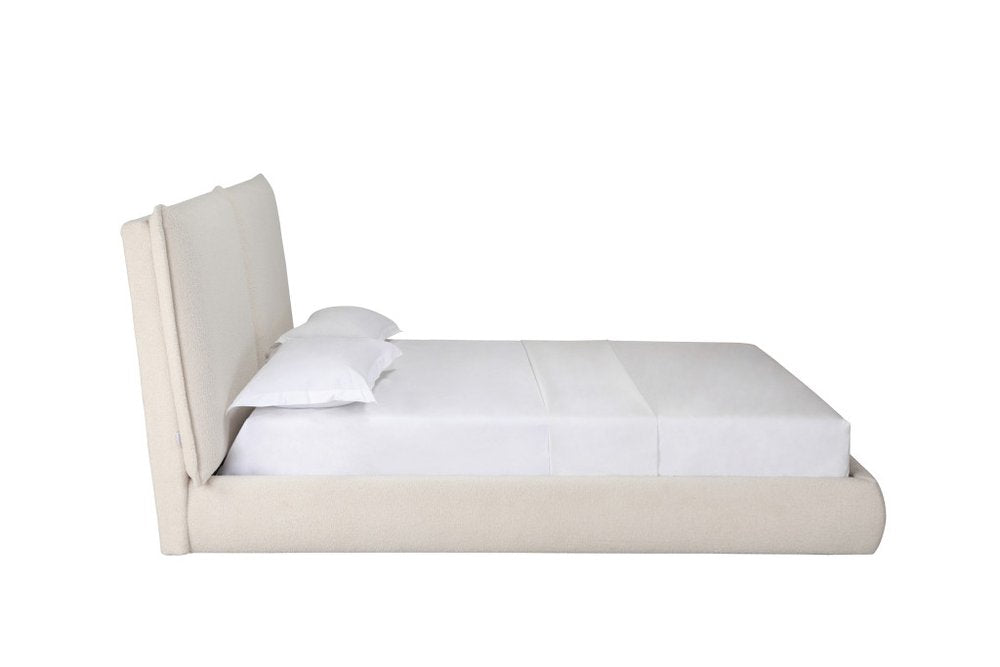 Beige Tufted Boucle Queen Bed Frame