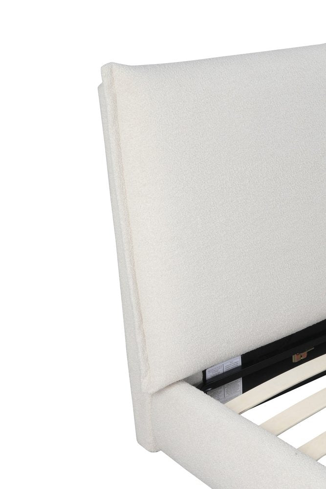 Beige Tufted Boucle Queen Bed Frame