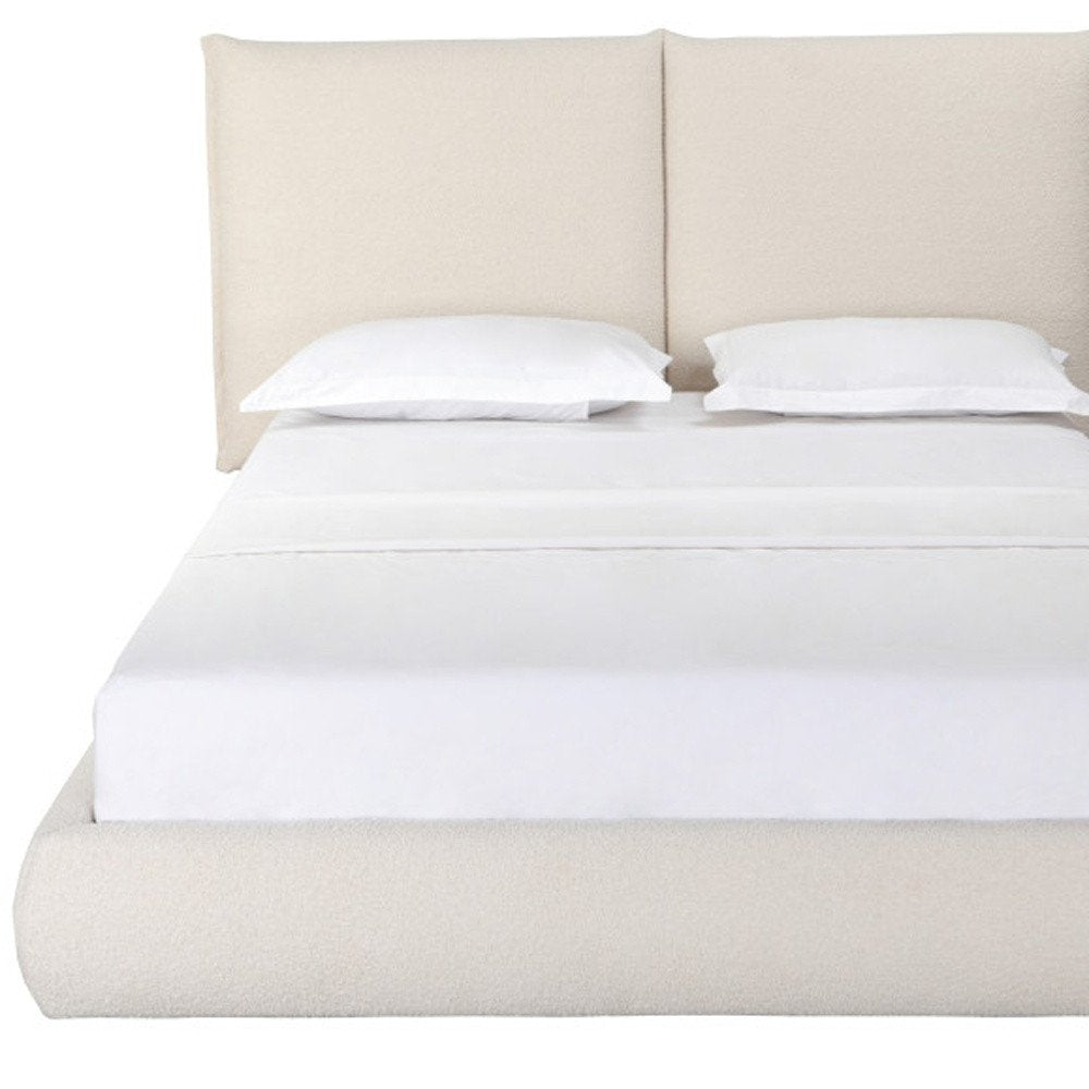 Beige Tufted Boucle Queen Bed Frame