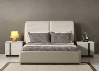 Gray And Cream Faux Leather Upholstered Queen Bed Frame