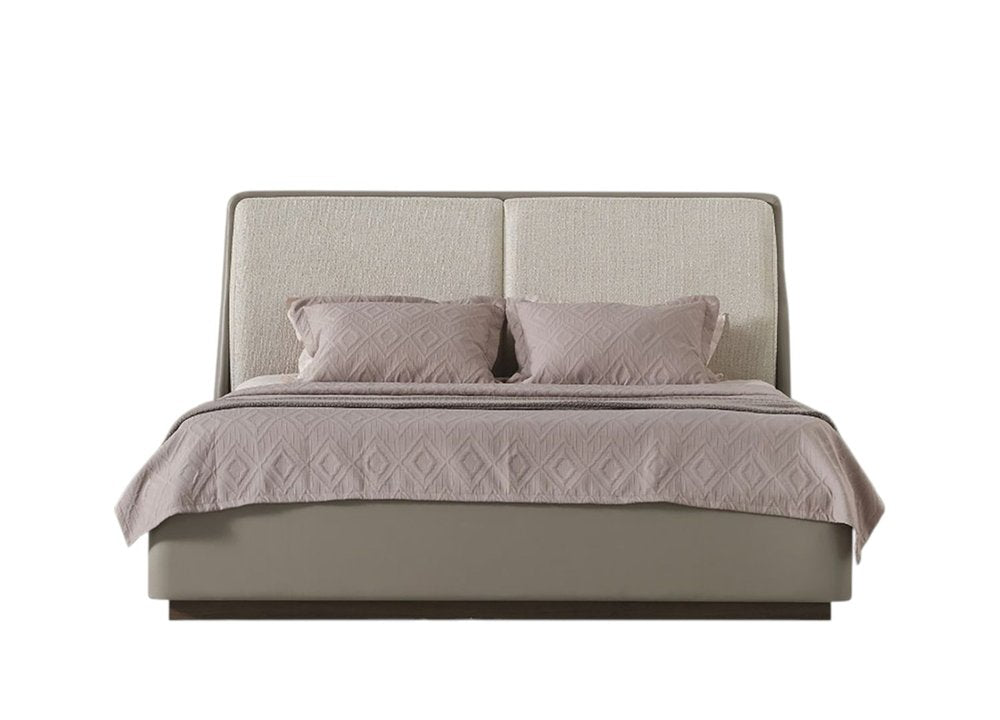 Gray And Cream Faux Leather Upholstered Queen Bed Frame