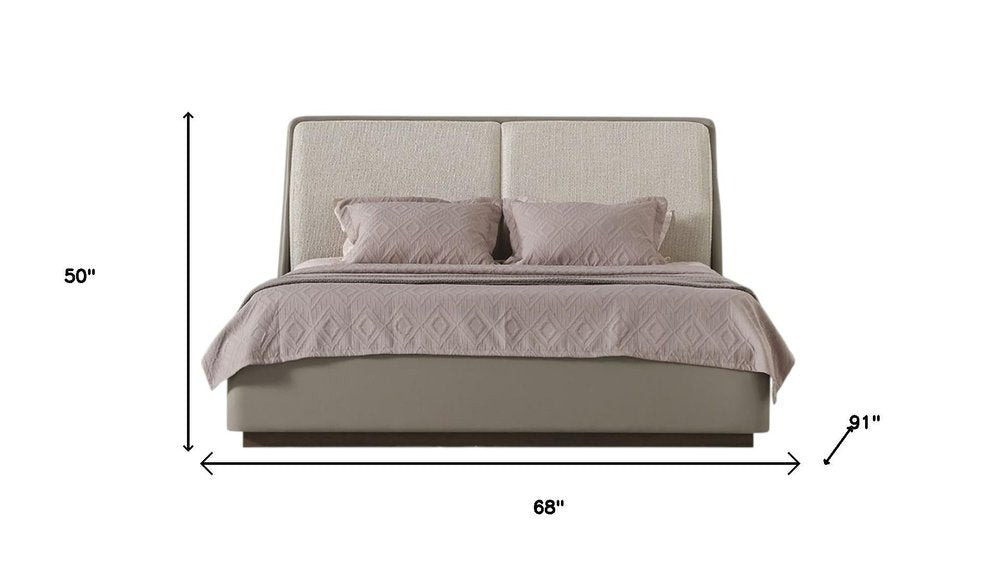 Gray And Cream Faux Leather Upholstered Queen Bed Frame