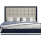 Blue and Gray Wood And Tufted Faux Leather Lighted King Bed Frame