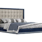 Blue and Gray Wood And Tufted Faux Leather Lighted King Bed Frame