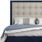 Blue and Gray Wood And Tufted Faux Leather Lighted King Bed Frame
