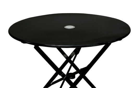 30" Black Rounded Aluminum Folding Outdoor Bistro Table with Umbrella Hole