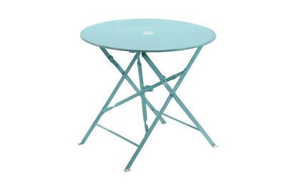 30" Aqua Rounded Aluminum Folding Outdoor Bistro Table with Umbrella Hole