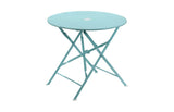 30" Aqua Rounded Aluminum Folding Outdoor Bistro Table with Umbrella Hole