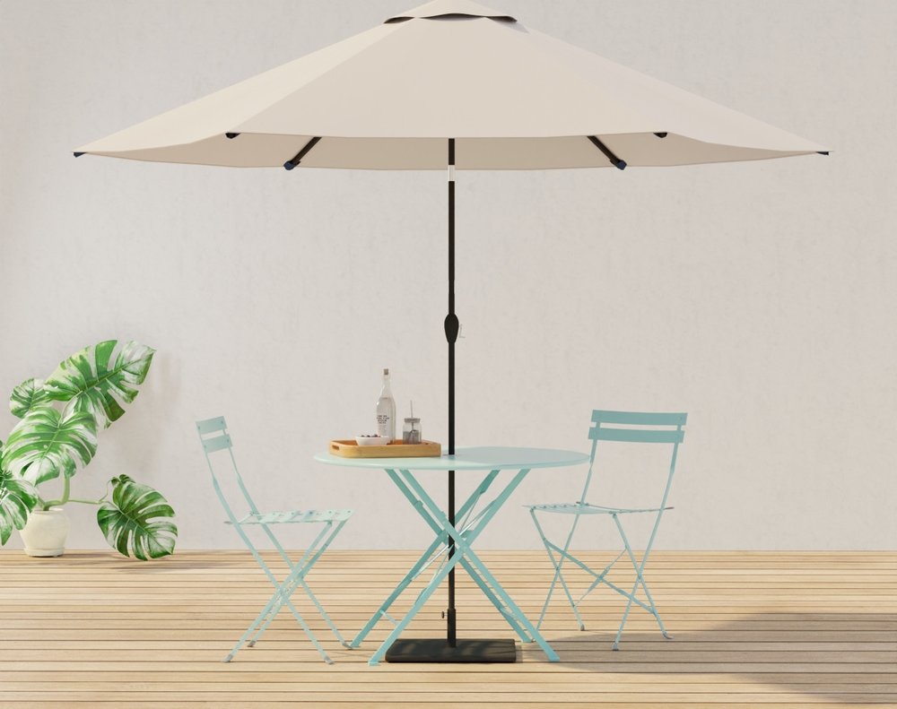30" Aqua Rounded Aluminum Folding Outdoor Bistro Table with Umbrella Hole