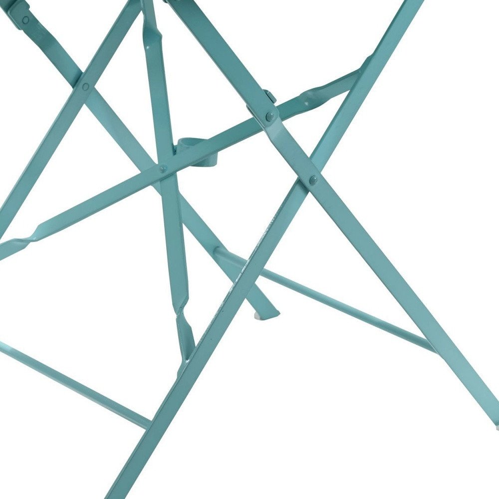 30" Aqua Rounded Aluminum Folding Outdoor Bistro Table with Umbrella Hole